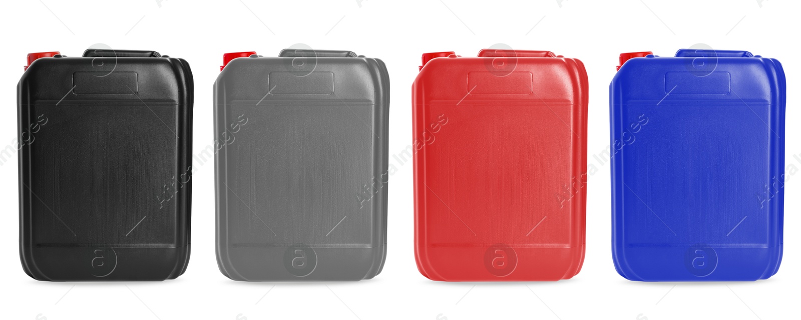 Plastic canisters in different colors isolated on white, set Image of Plastic canisters in different colors isolated on white, set