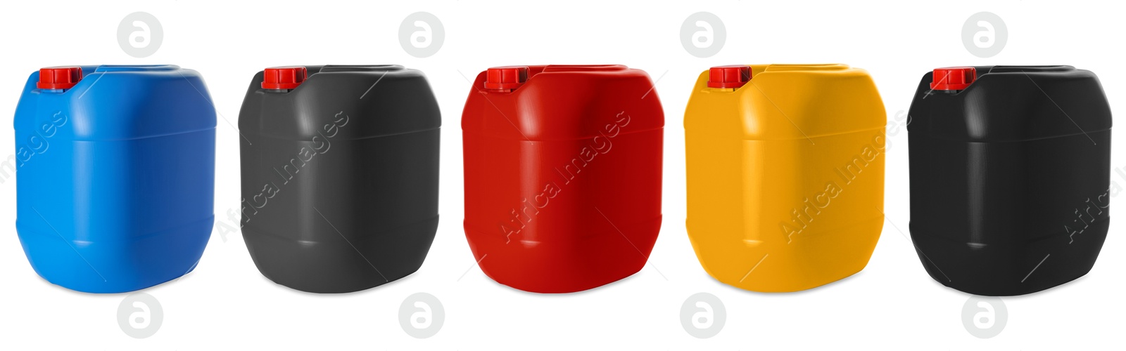 Plastic canisters in different colors isolated on white, set Image of Plastic canisters in different colors isolated on white, set