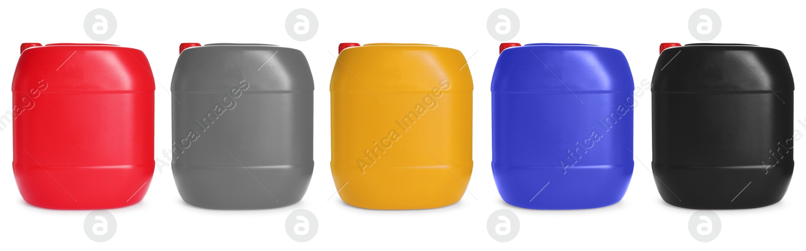 Plastic canisters in different colors isolated on white, set Image of Plastic canisters in different colors isolated on white, set