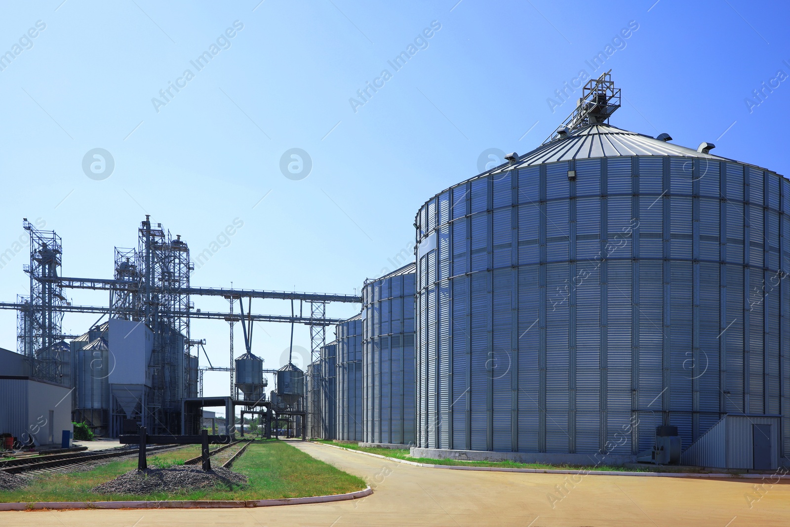 Modern granaries for storing cereal grains outdoors Image of Modern granaries for storing cereal grains outdoors