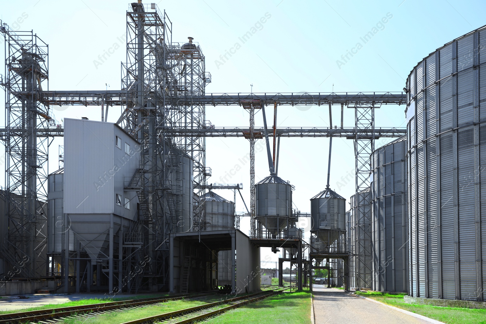 Modern granaries for storing cereal grains outdoors Image of Modern granaries for storing cereal grains outdoors