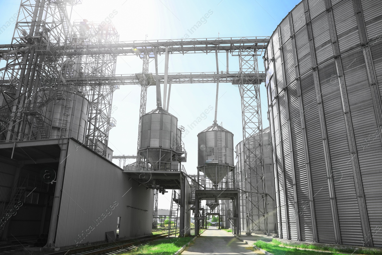 Image of Modern granaries for storing cereal grains outdoors