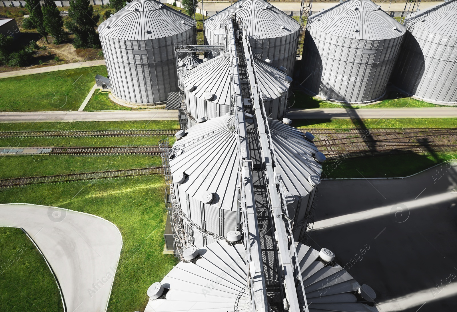 Image of Modern granaries for storing cereal grains outdoors