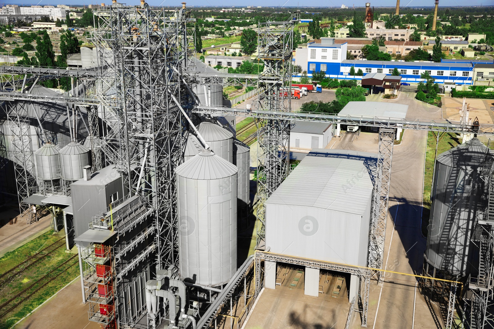 Modern granaries for storing cereal grains outdoors Image of Modern granaries for storing cereal grains outdoors