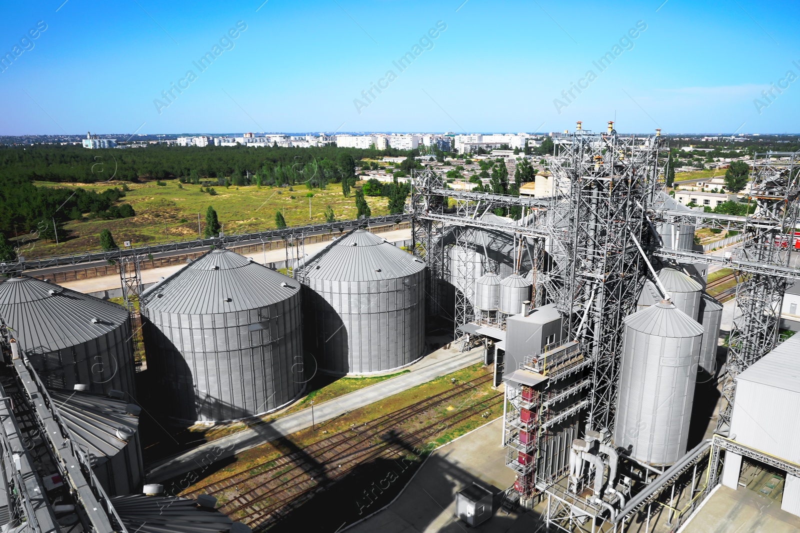 Modern granaries for storing cereal grains outdoors Image of Modern granaries for storing cereal grains outdoors
