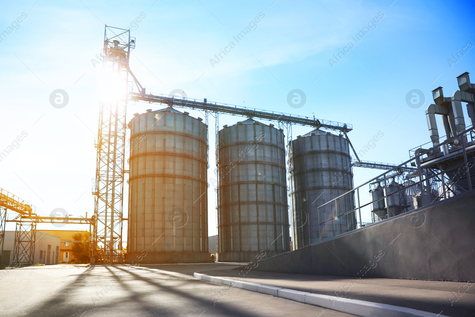 Modern granaries for storing cereal grains outdoors Image of Modern granaries for storing cereal grains outdoors