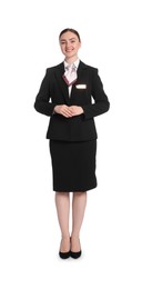 Photo of Smiling receptionist in uniform on white background