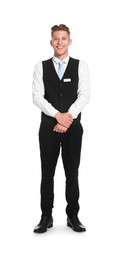 Photo of Smiling receptionist in uniform on white background