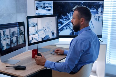 Photo of Security guard monitoring CCTV cameras in office