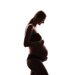 Photo of Silhouette of pregnant woman on white background