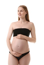 Photo of Portrait of beautiful pregnant woman on white background