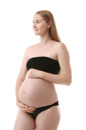 Photo of Portrait of beautiful pregnant woman on white background