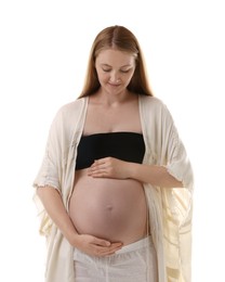 Photo of Portrait of beautiful pregnant woman on white background