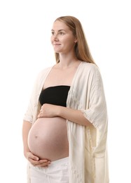 Photo of Portrait of beautiful pregnant woman on white background