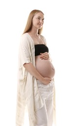Photo of Portrait of beautiful pregnant woman on white background