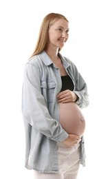 Photo of Portrait of beautiful pregnant woman on white background