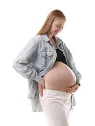Photo of Portrait of beautiful pregnant woman on white background
