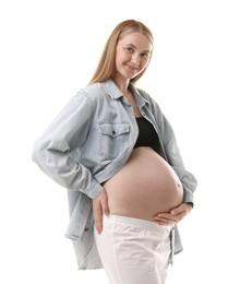 Photo of Portrait of beautiful pregnant woman on white background