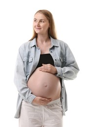 Photo of Portrait of beautiful pregnant woman on white background