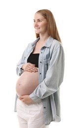 Photo of Portrait of beautiful pregnant woman on white background