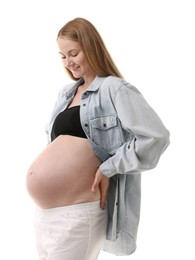 Photo of Portrait of beautiful pregnant woman on white background