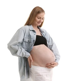 Photo of Portrait of beautiful pregnant woman on white background