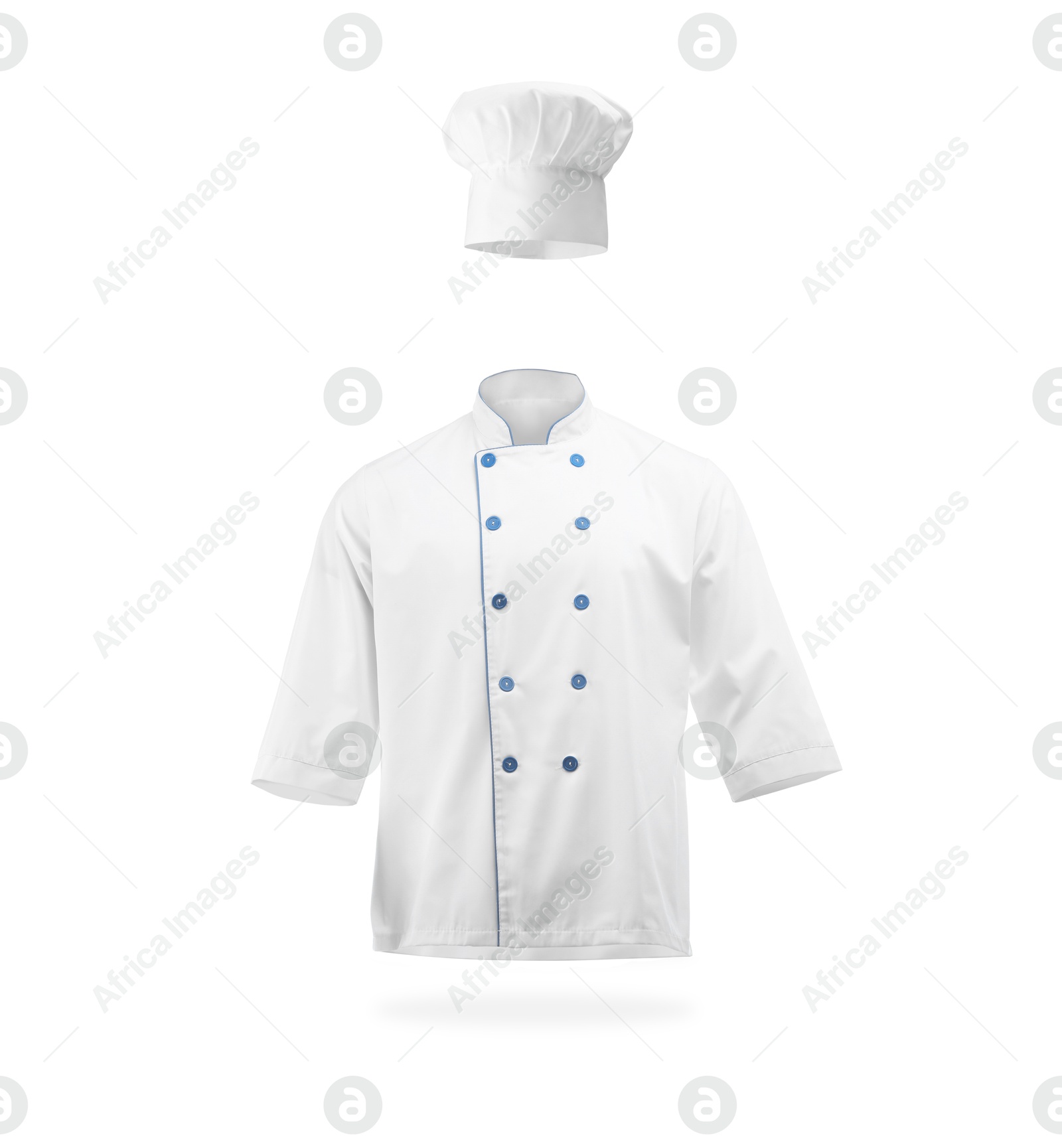 Chef's uniform in air against white background. Toque and jacket Image of Chef's uniform in air against white background. Toque and jacket