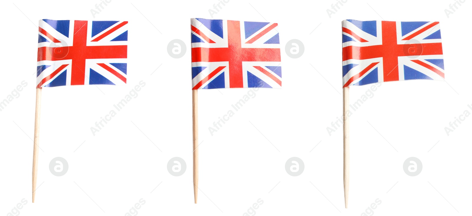 Image of Small paper flag of United Kingdom isolated on white, set