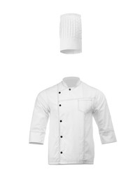 Image of Chef's uniform in air against white background. Toque and jacket