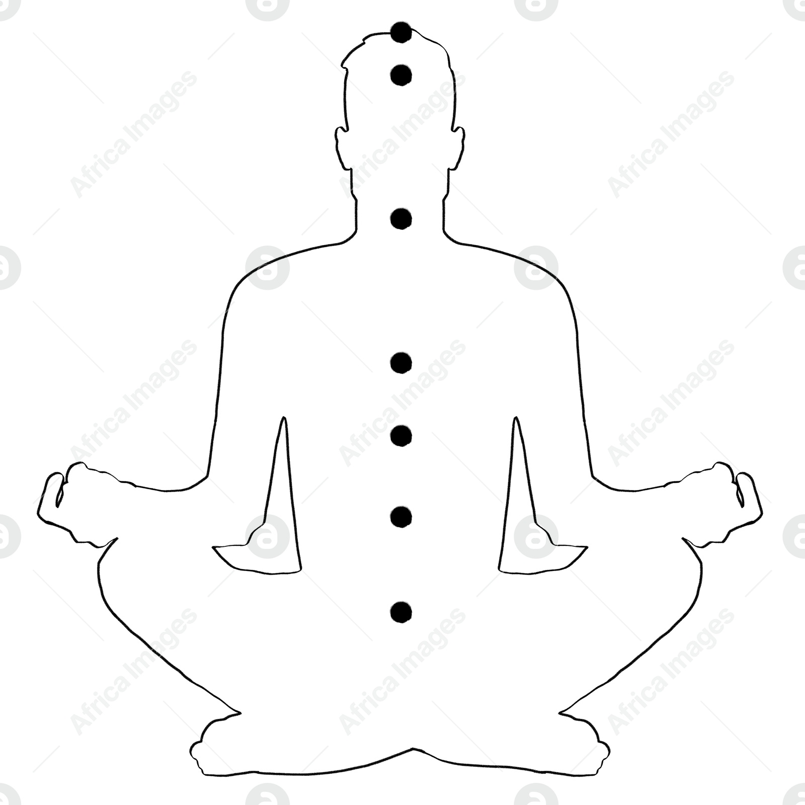 Chakras location in body. Silhouette of man in Lotus position on white background, illustration Illustration of Chakras location in body. Silhouette of man in Lotus position on white background, illustration
