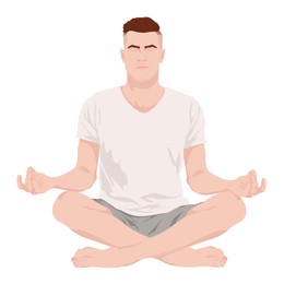 Illustration of Man in Lotus position on white background, illustration