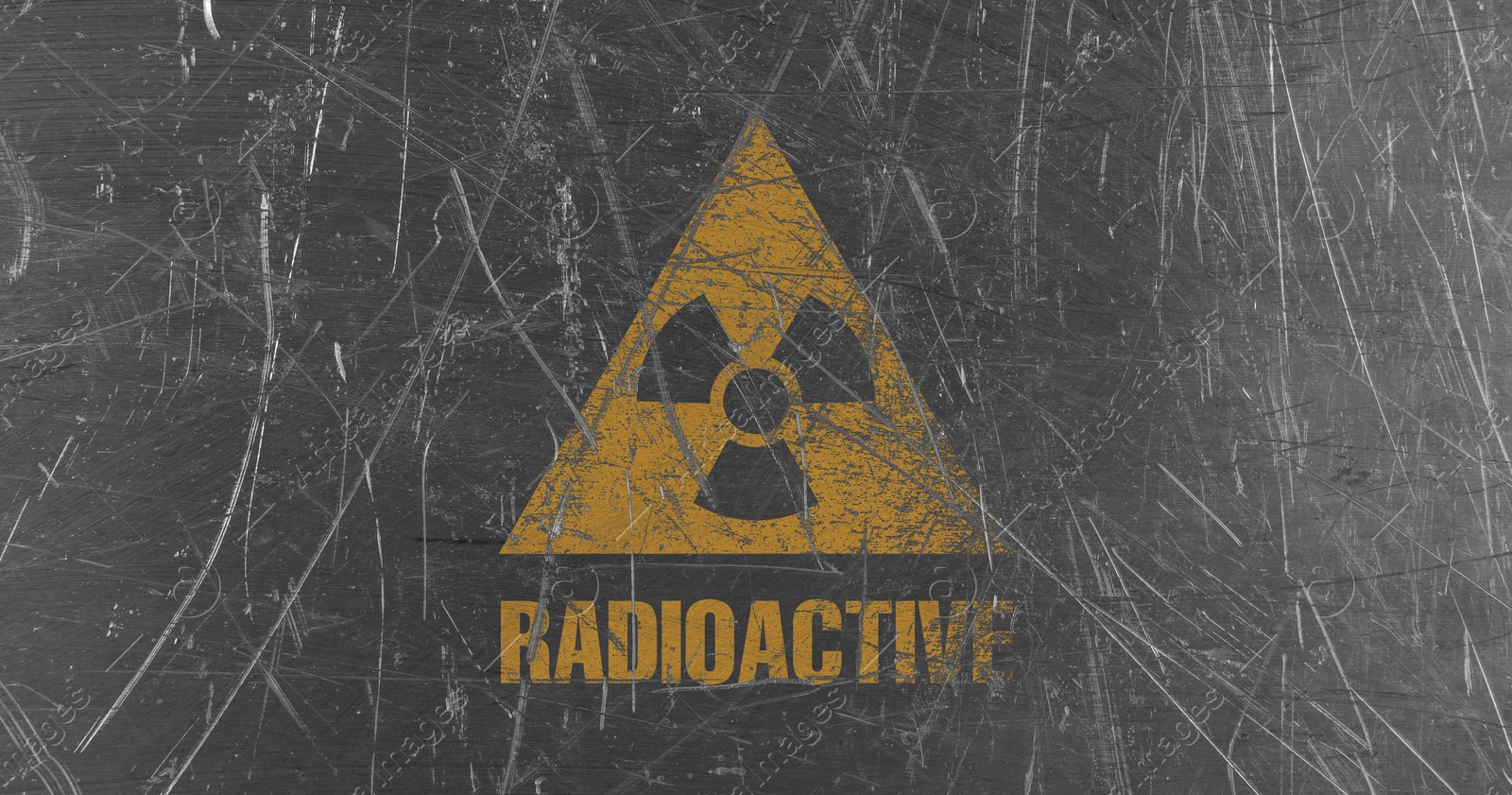 Orange radioactive sign on scratched metal background, banner design. Radiological pollution Image of Orange radioactive sign on scratched metal background, banner design. Radiological pollution