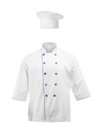 Image of Chef's uniform in air against white background. Toque and jacket