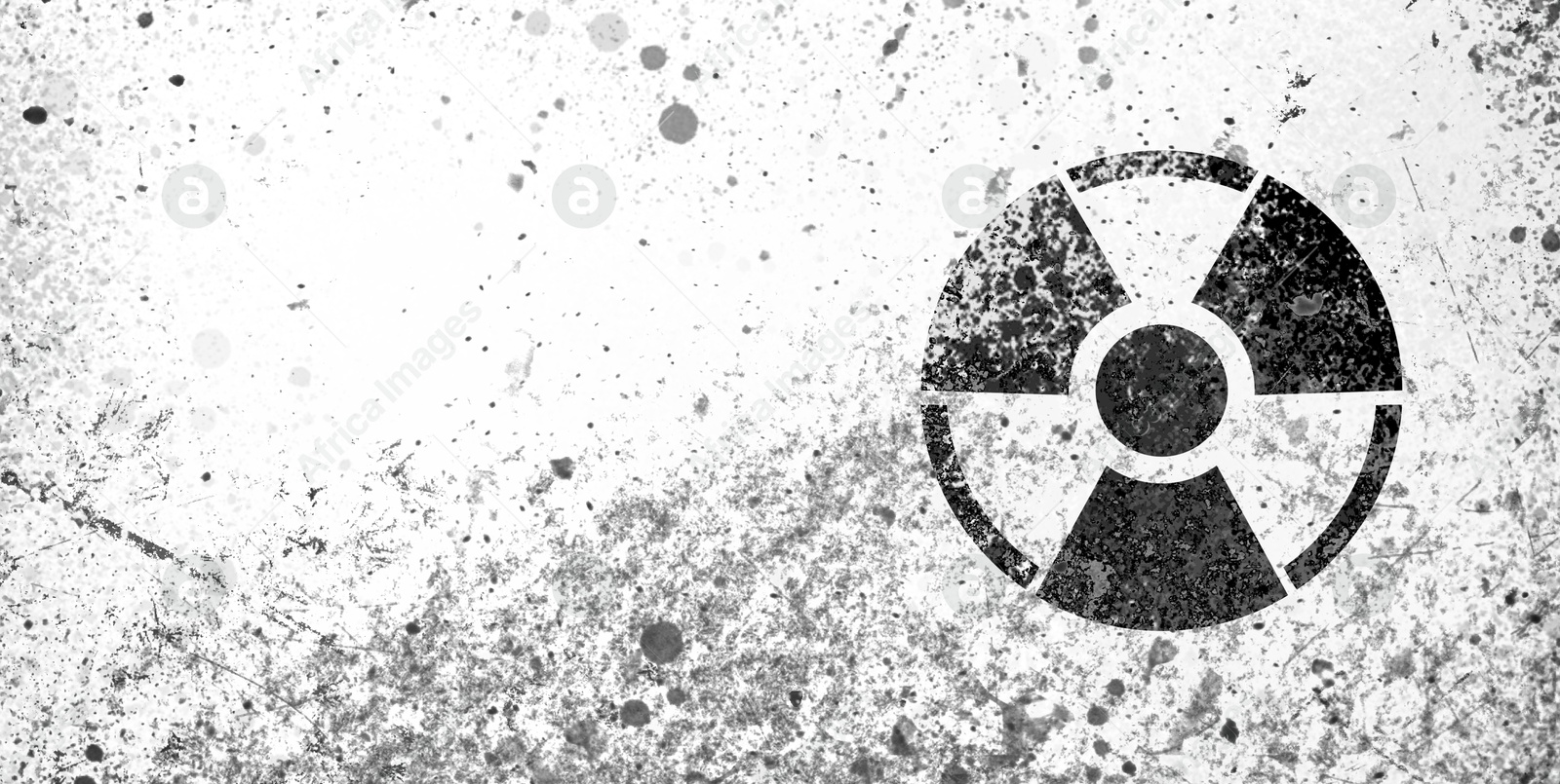Black radioactive sign on white textured background, banner design. Radiological pollution Image of Black radioactive sign on white textured background, banner design. Radiological pollution