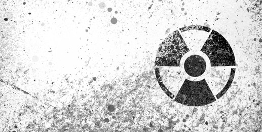 Image of Black radioactive sign on white textured background, banner design. Radiological pollution