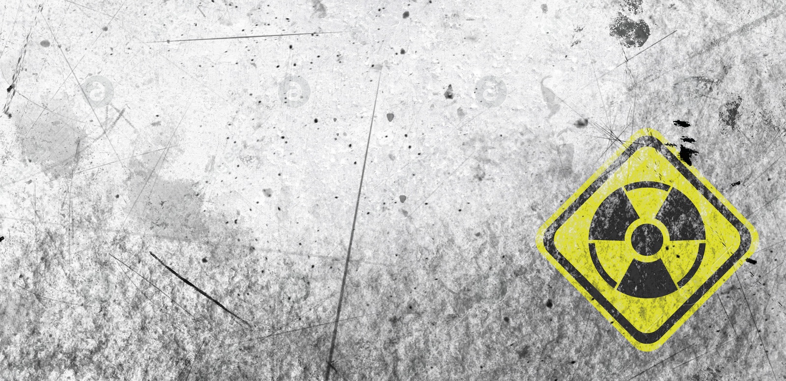 Image of Yellow radioactive sign on white textured background, banner design. Radiological pollution