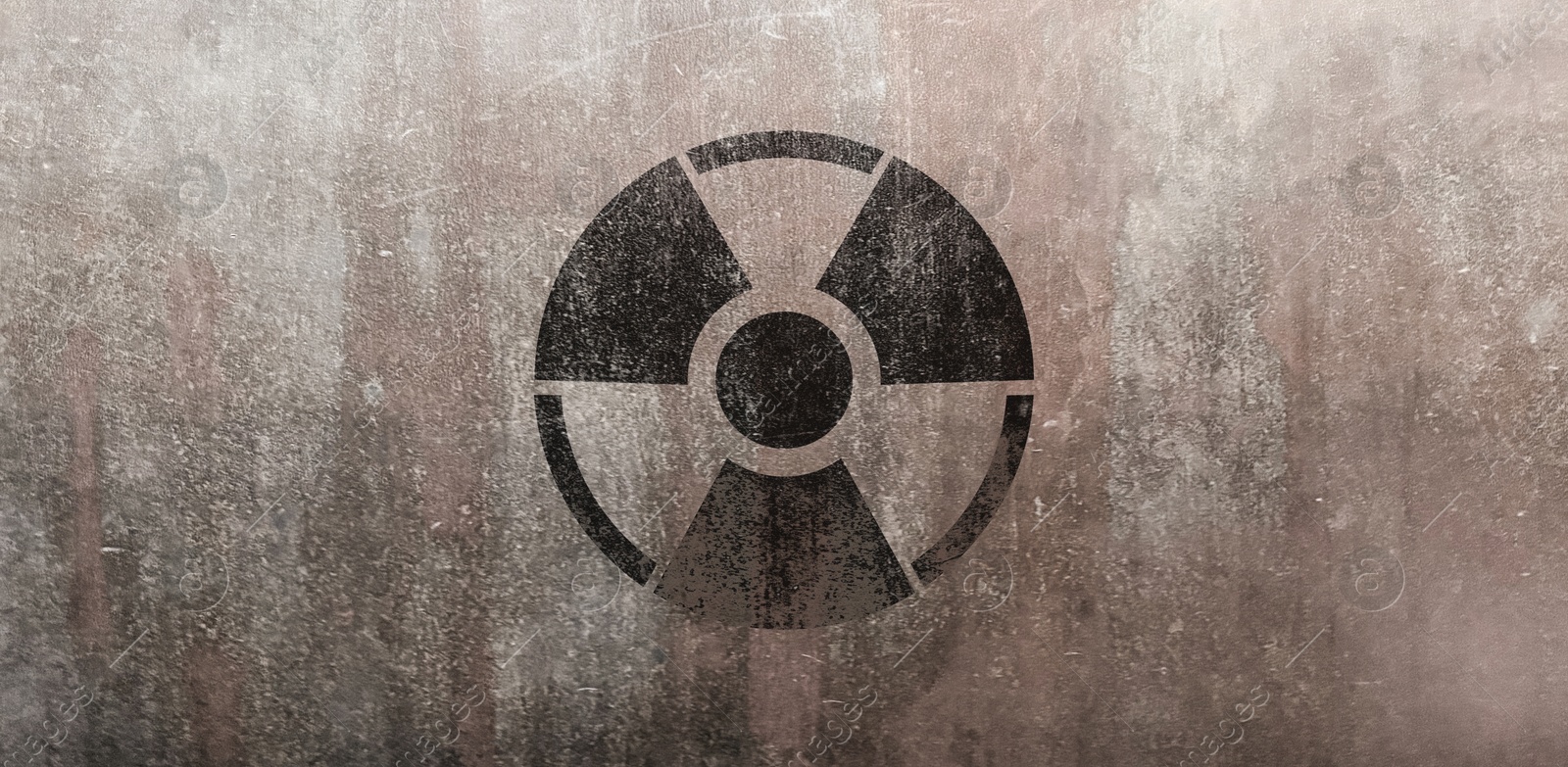 Image of Black radioactive sign on textured background, banner design. Radiological pollution