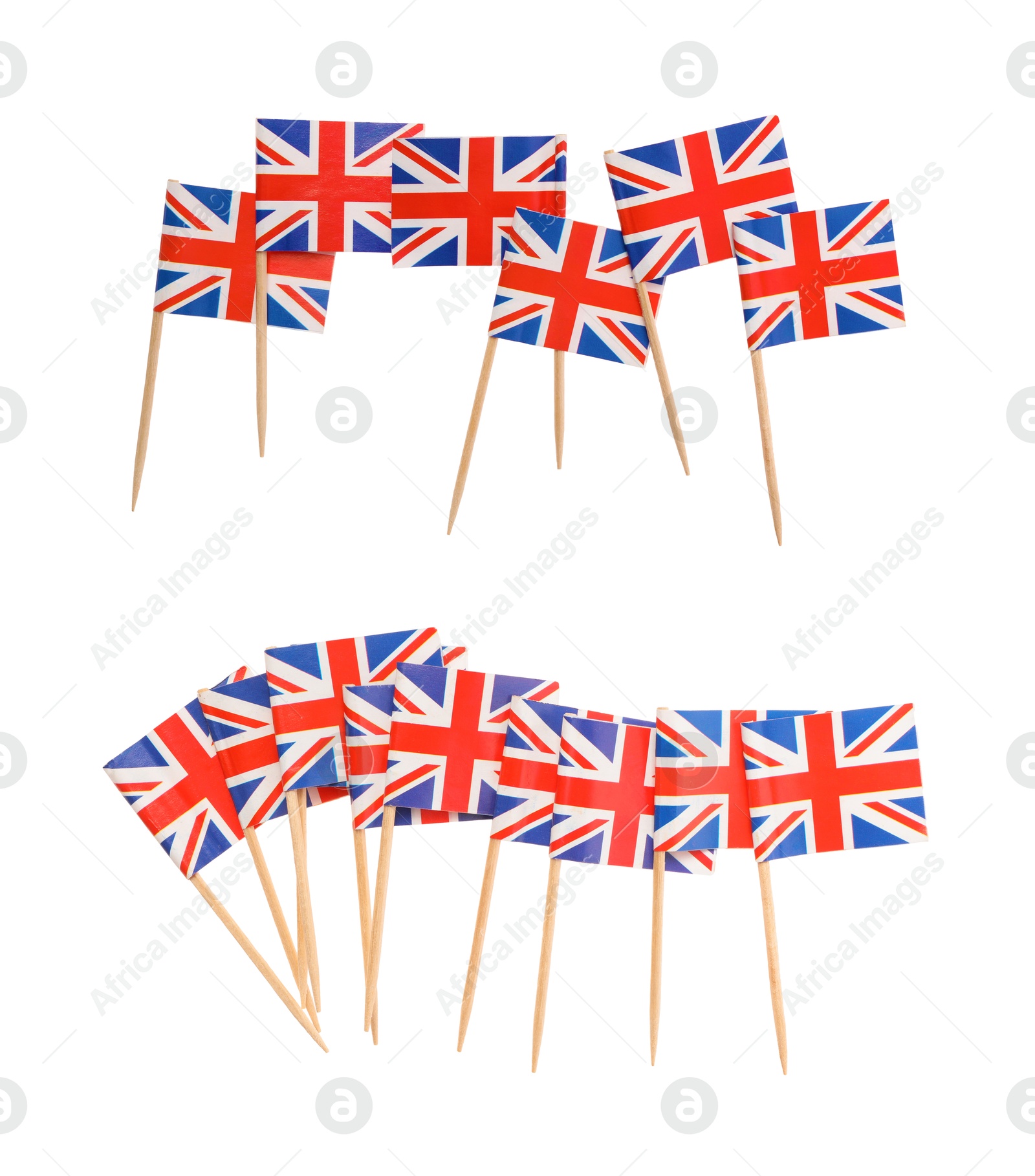 Small paper flags of United Kingdom isolated on white, set Image of Small paper flags of United Kingdom isolated on white, set