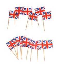 Image of Small paper flags of United Kingdom isolated on white, set