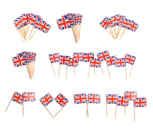 Image of Small paper flags of United Kingdom isolated on white, set