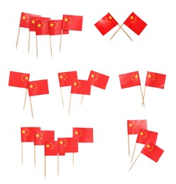 Image of Small paper flags of China isolated on white, set