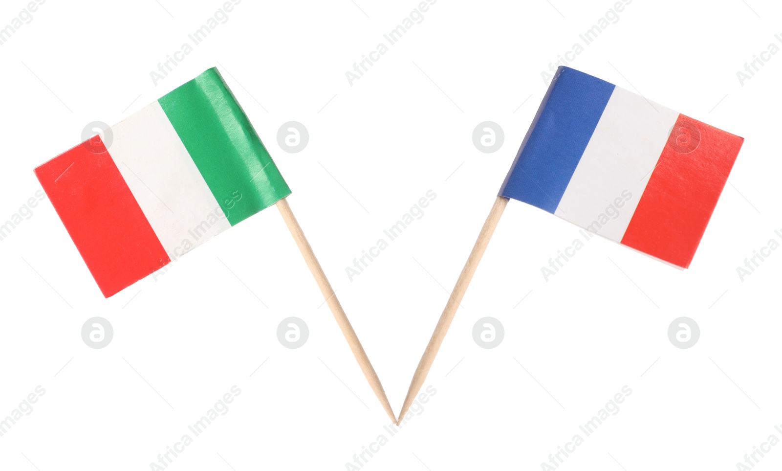 Small paper flags of Italy and France isolated on white Image of Small paper flags of Italy and France isolated on white