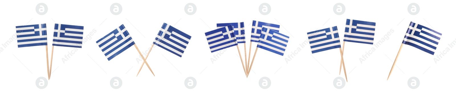 Image of Small paper flag of Greece isolated on white, set