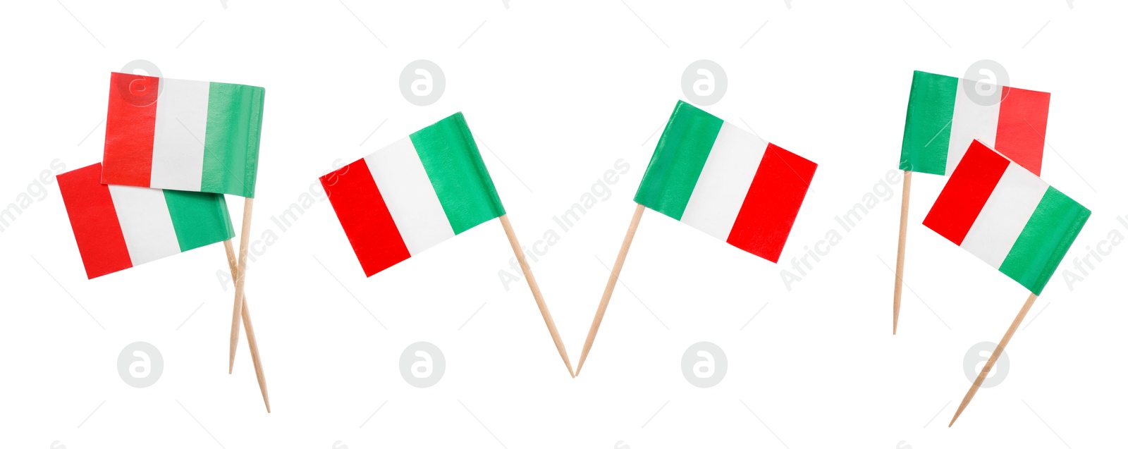 Image of Small paper flags of Italy isolated on white, set