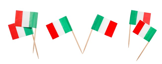 Image of Small paper flags of Italy isolated on white, set
