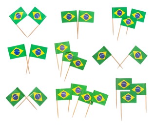 Image of Small paper flags of Brazil isolated on white, set
