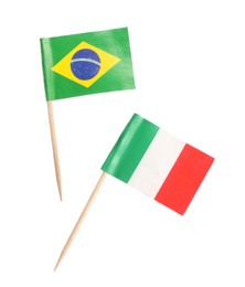 Image of Small paper flags of Brazil and Italy isolated on white