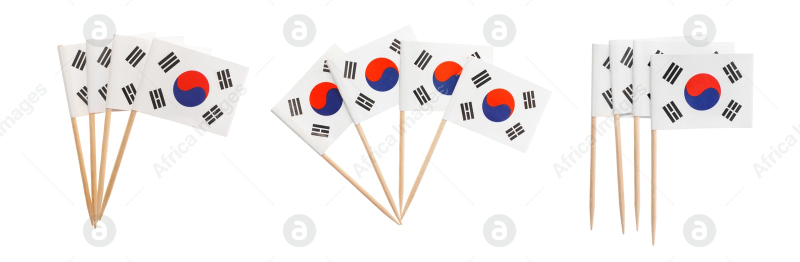 Image of Small paper flags of South Korea isolated on white, set