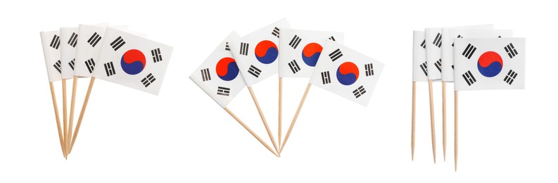 Image of Small paper flags of South Korea isolated on white, set