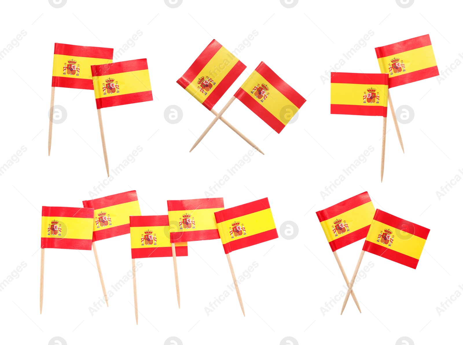 Small paper flag of Spain isolated on white, set Image of Small paper flag of Spain isolated on white, set